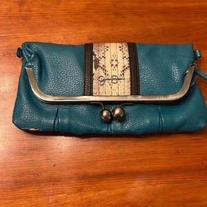 Jessica Simpson Turquoise Snake Skin Clutch